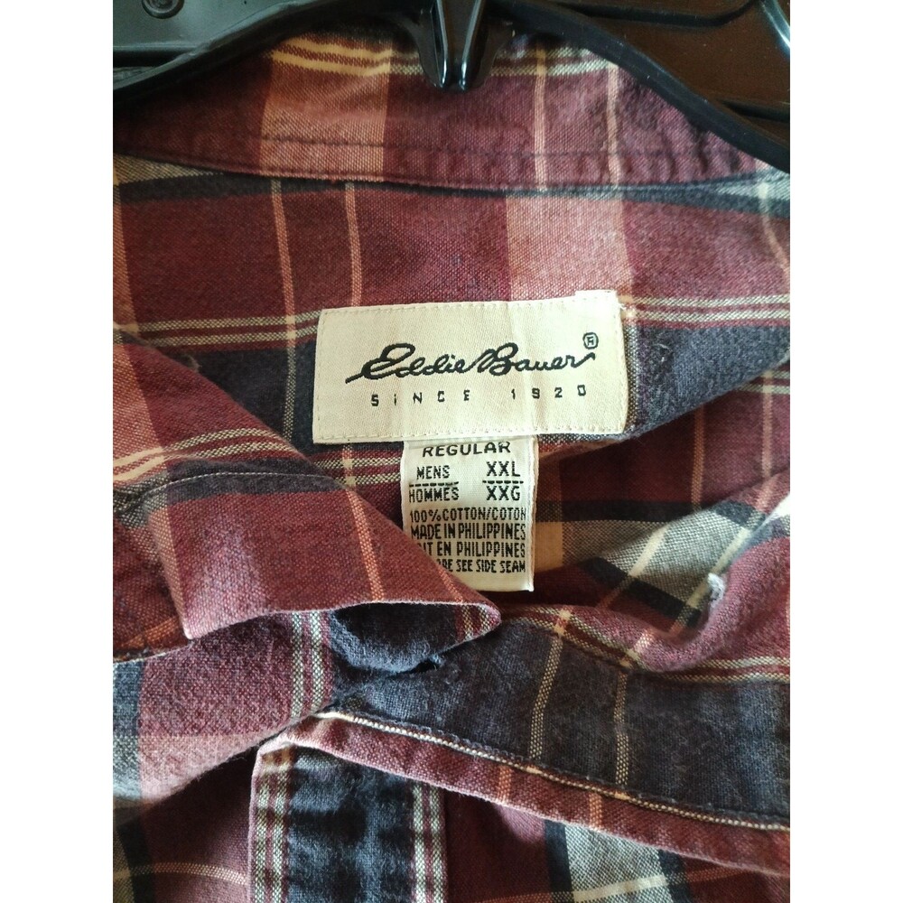 Eddie Bauer Men's Flannel Shirt Size XXL Burgundy Blue White